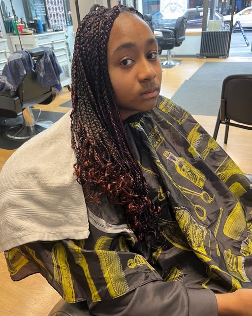 Braided hairstyle from salon chair