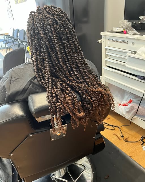 Long twist braids from behind
